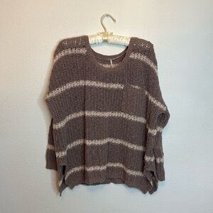 Free People Greenwich Village Knitted Pullover Sweater in Light Brown and Cream